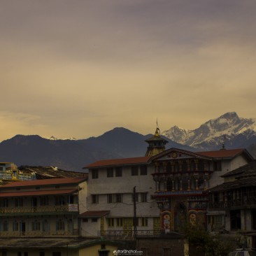 Ukhimath temple with Himalayas in background